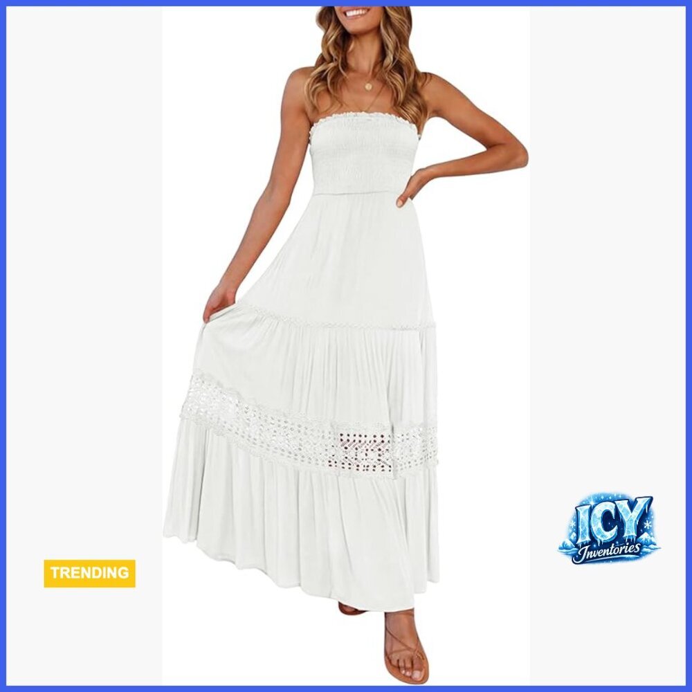 Rayon Maxi Dress Strapless Backless Boho Summer Beach Vacation - Picture 1 of 7